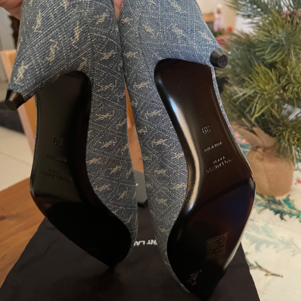 Ysl Monogram Pattern Open Toe Heels - image 4